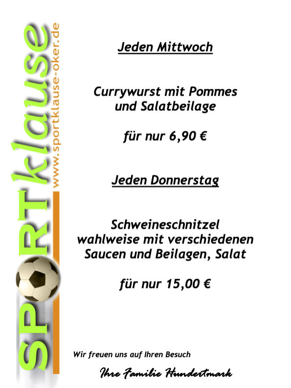 Angebot Sportklause Mi. & Do. 2025